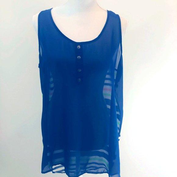 London Pie Woman’s Sz 1X Top Navy Coral Lime - Picture 1 of 8